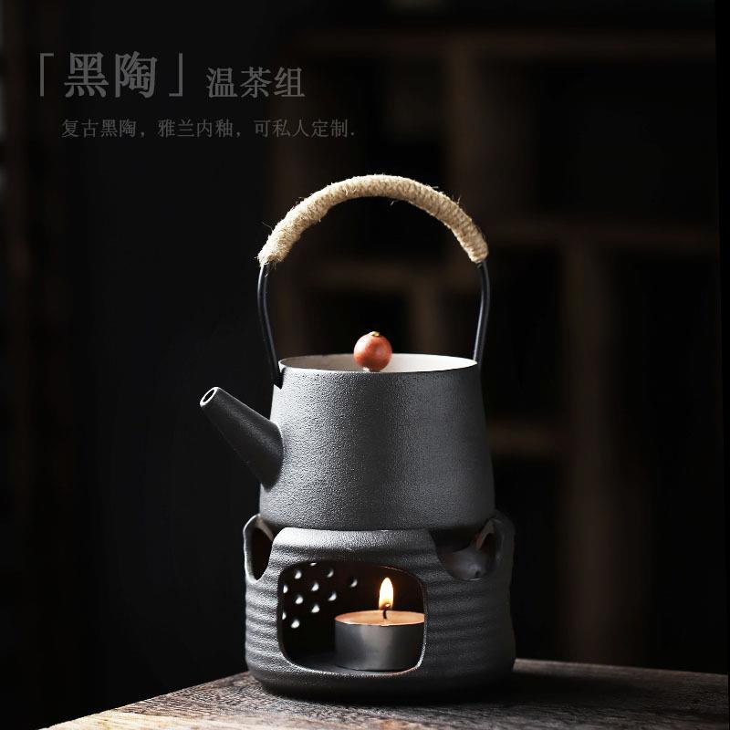 涧影 中式黑陶温茶壶小号陶瓷茶壶泡茶壶蜡烛加热炉温茶器保温炉