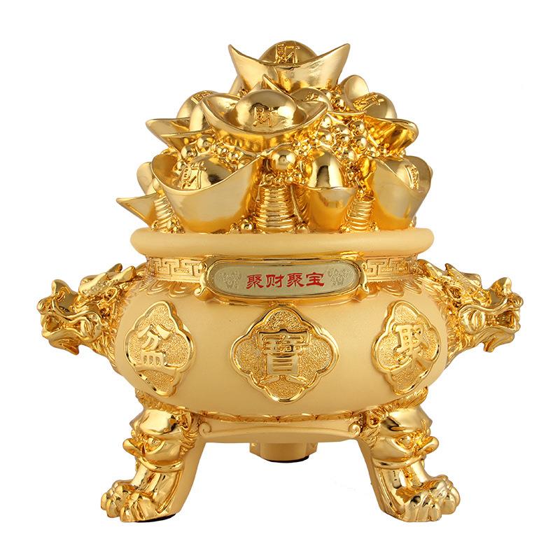 聚财聚宝电镀沙金色聚宝盆存钱罐摆件家居装饰工艺品商务开业礼品