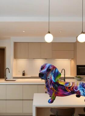 酒柜 装饰 摆件家居客厅创意装饰品涂鸦炫彩水转印腊肠狗超萌狗狗