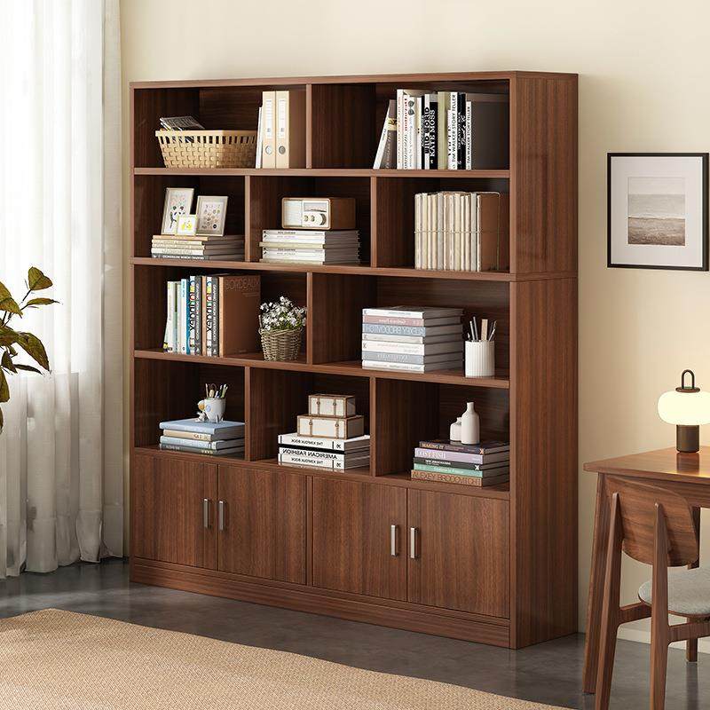 书架落地客厅带背板书柜防尘多层置物架一体靠墙带柜门自由组合柜