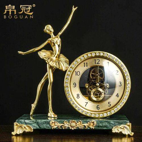 帛冠 梦幻芭蕾时钟摆件全铜 客厅台式钟表家用卧室床头柜静音座钟
