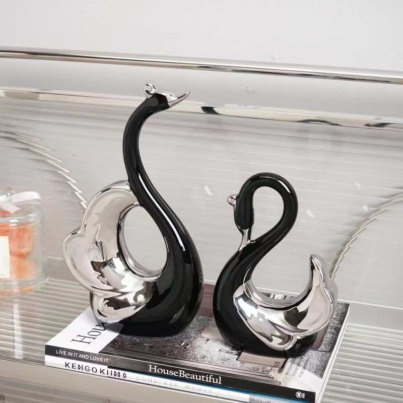 现代轻奢情侣黑白天鹅一对极简客厅玄关装饰品摆件寓.意乔迁礼物