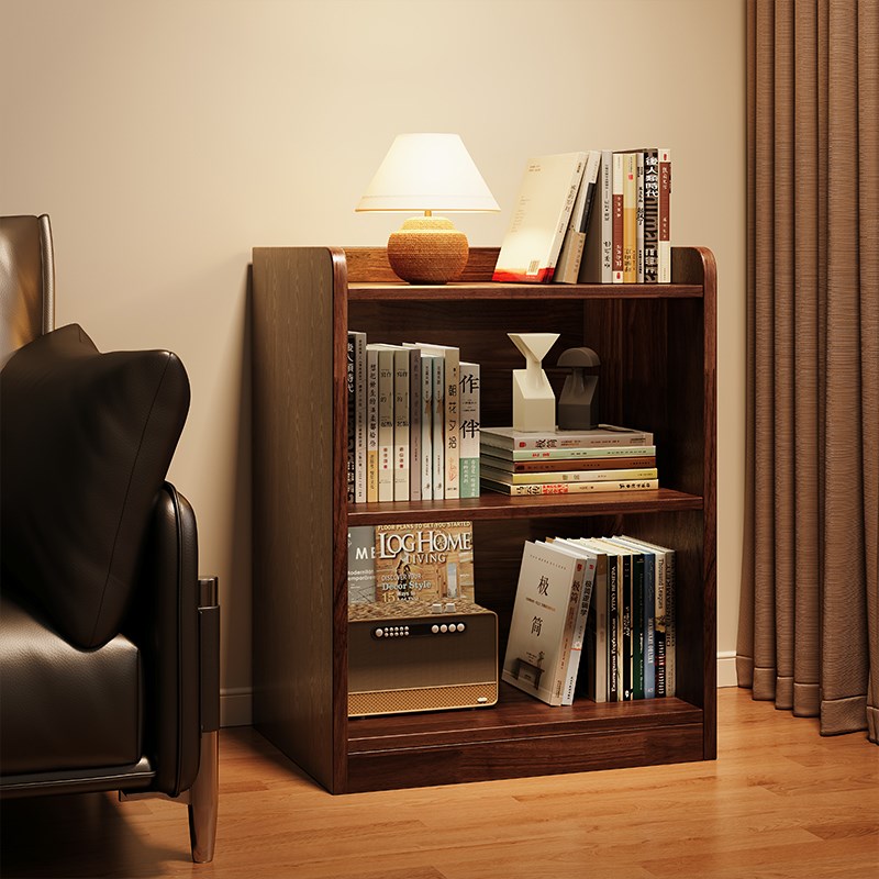 实木书架落地小柜子收纳矮书柜z一体靠墙展示柜客厅复古多层置物