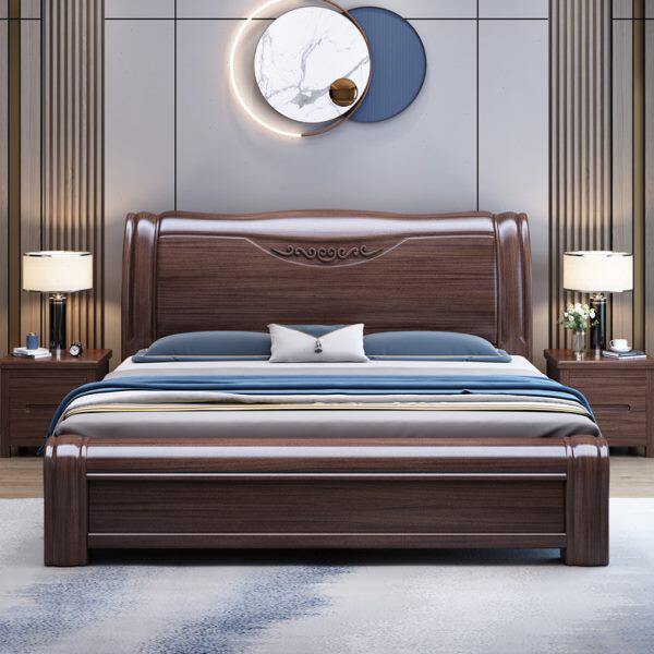 新中式紫金檀木全实木床1.8米双人大床现代简约1.5米主卧储物婚床