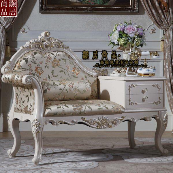 欧式实木贵妃椅电话椅白色高端别墅雕花客厅太妃椅卧室美人榻定制