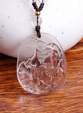 属猪2025年白水晶o宏兔增吉庆吊坠天禄显达生肖猪男女随身佩戴挂