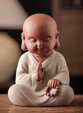 紫砂静坐c可爱小和尚大号摆件禅意家居客厅茶室博古架人物工艺摆