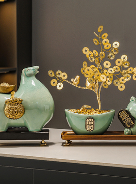 马上有钱陶瓷工艺品酒柜电视柜家居装F饰摆件办公室新中式开业礼