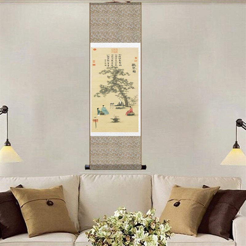 听琴图 宋微宗 画 赵佶 卷画轴 B挂画 客厅国画 仿古画已装裱 立