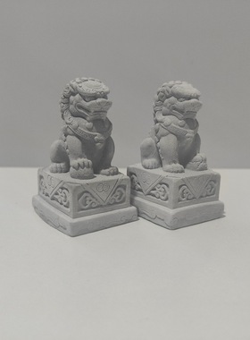 国潮风一对家用石狮子瑞兽桌面小摆件新中K式拍摄造景微景观装饰