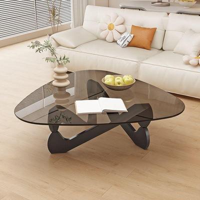 小户型钢化玻璃茶几意式轻奢创意客厅圆形茶桌几何款简约现代组合
