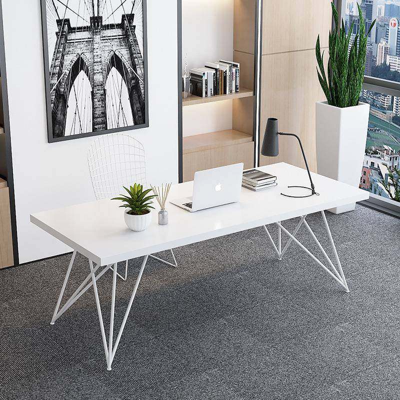 现代简约实木办公桌家用书房铁艺书桌办公室职员单人电脑桌椅组合