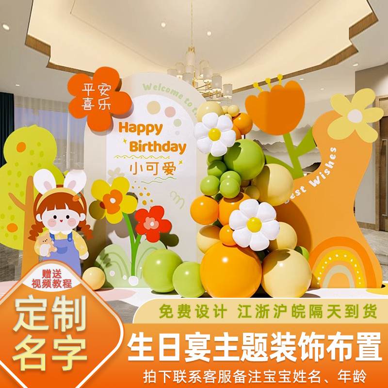 满月百天布置装饰兔宝宝百日宴酒店家里kt板P背景墙场景布置定制