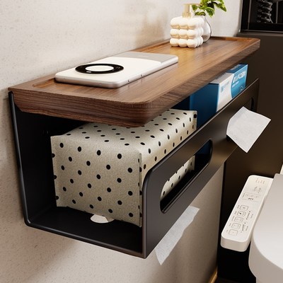 胡桃木纸巾架卫生间厕所厕纸盒z免打孔洗手间放擦手纸抽纸置物架