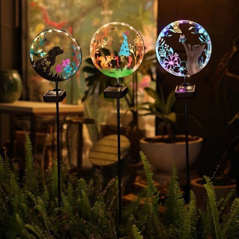 LED铁艺太阳能庭院动物氛围地插灯太阳能剪影庭院景观灯小院装饰