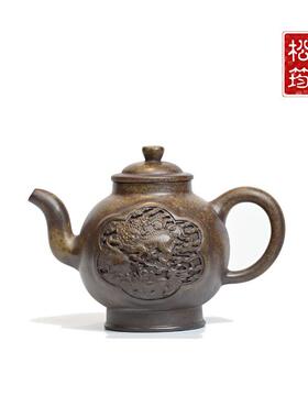 原矿沉香段瑞兽宫灯320ml纯手工中式浮雕自用宜兴紫砂壶功夫泡茶