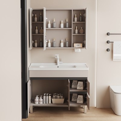 蜂窝铝合金落地浴室柜组合加深陶瓷一体盆洗手洗脸池卫浴柜洗漱台