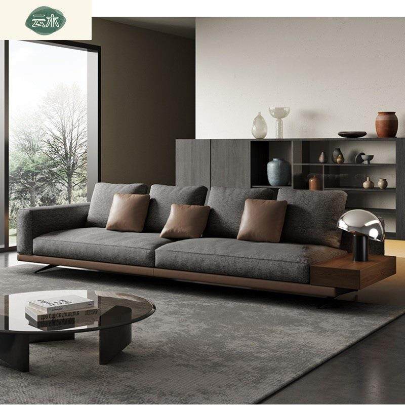 现代简约沙发中古风棉麻布艺时尚沙发大小户型客厅直排绒布沙发