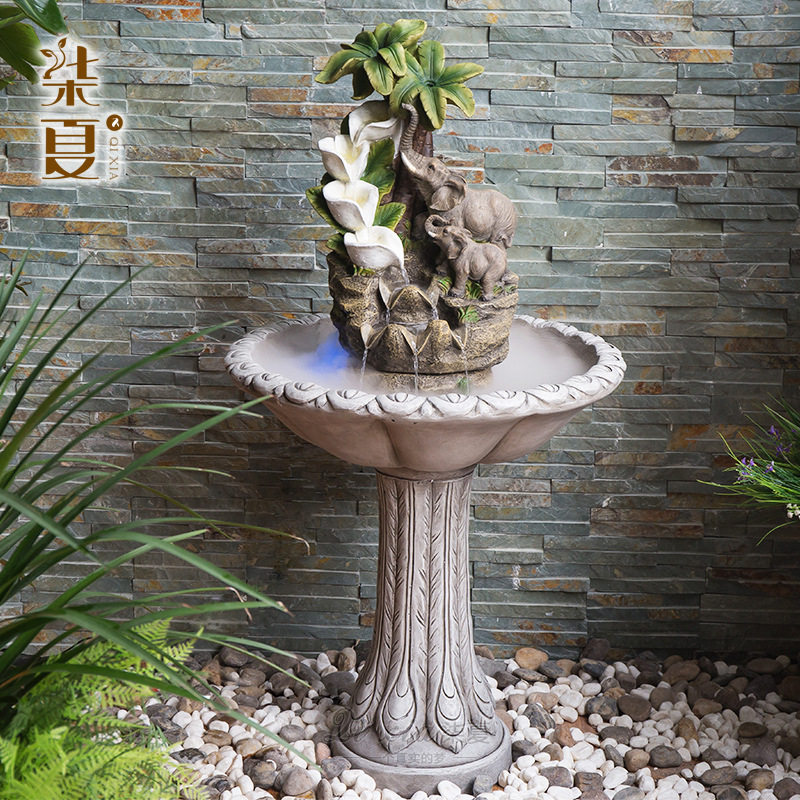 家居大象流水喷泉水景摆件树脂工艺品批发市场厂家现货中式新