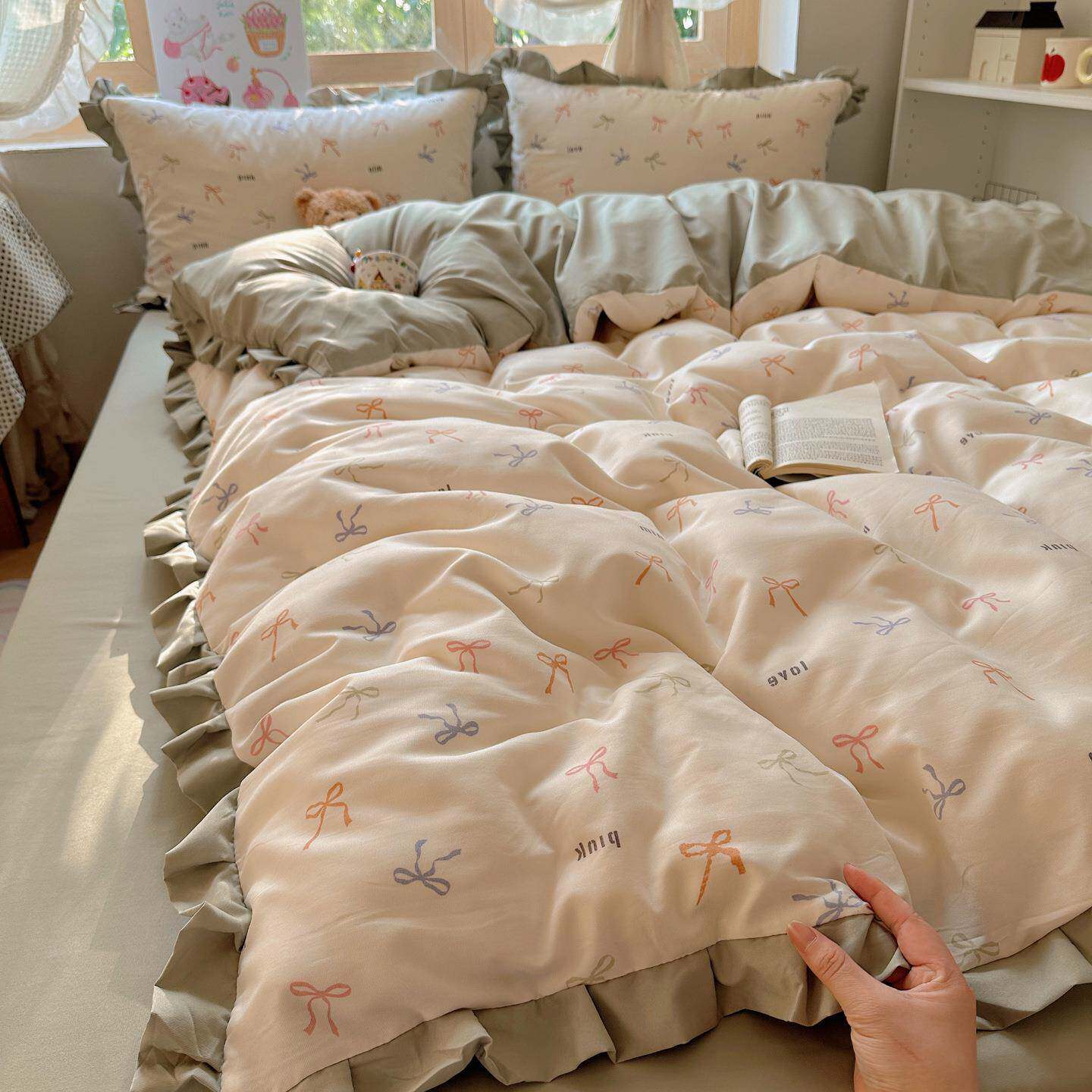 2025新品床上四件套云感水洗棉被套双层纱床单学生单人宿舍三件套