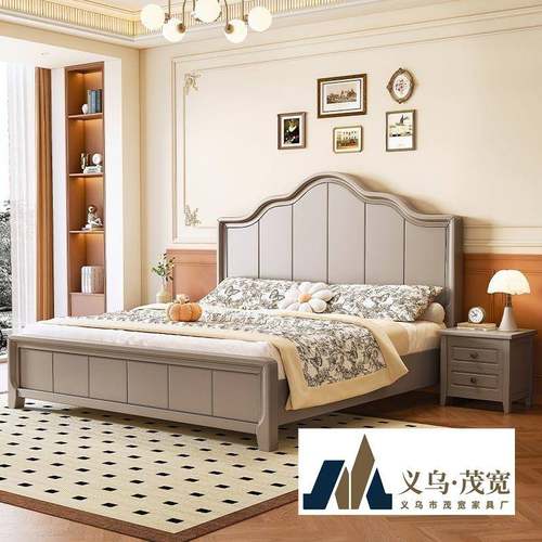 法式复古实木床家用卧室双人大床黑色气压储物床简约现代网红婚床