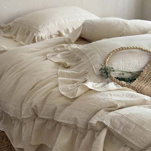 听澜 | 浪漫风简约棉麻四件套法式复古被套床单亚麻床品双人卧室