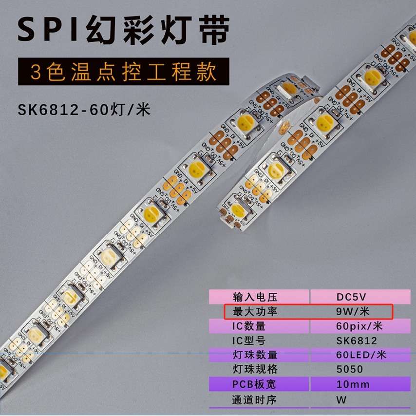 SK6812 60灯 WWA 三色温软灯带 白板 内置IC 双色温灯带 DC5V
