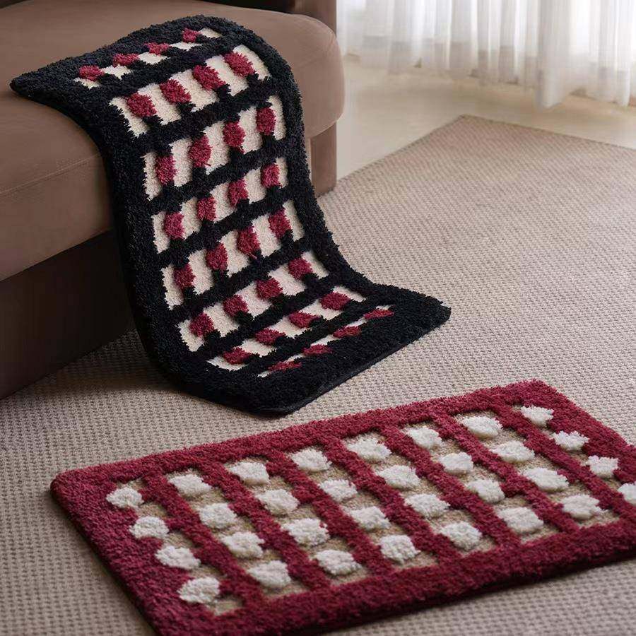 可爱糖豆波点床边地毯客厅沙发卧室地垫浴室门口吸水防滑植绒簇绒