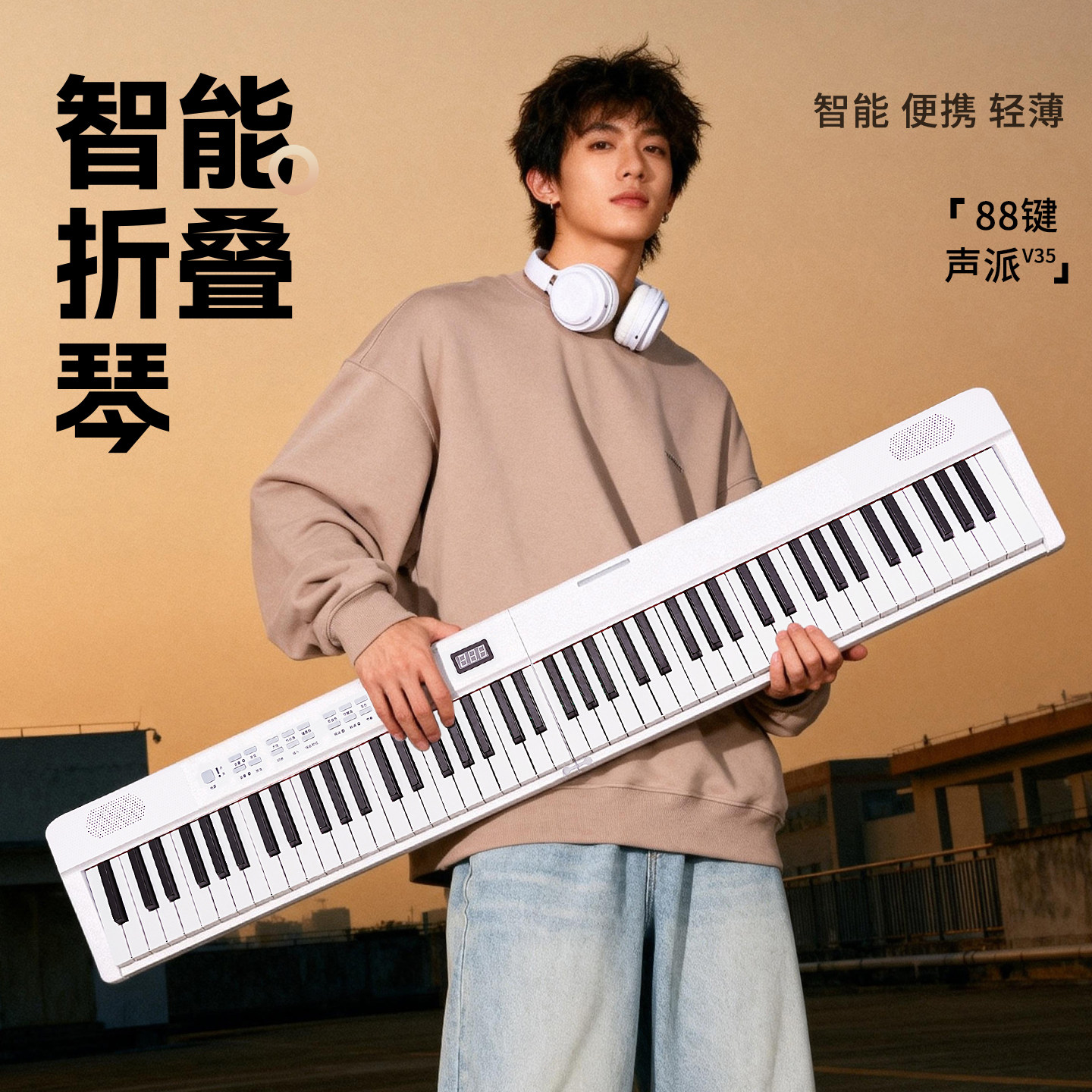 【百亿】VOICEPAL声派 V353折叠电钢琴88键力度便携电子琴初学琴