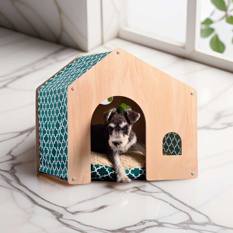 悦尚新款式棚式宠物屋狗房子猫窝田园设计白桦木猫窝狗垫宠物用品
