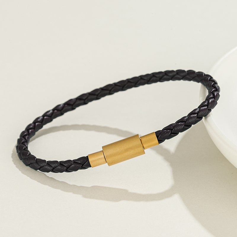 真皮金色福扣手链穿3D硬金转运珠黑色红色牛皮Q男女生百搭替换手