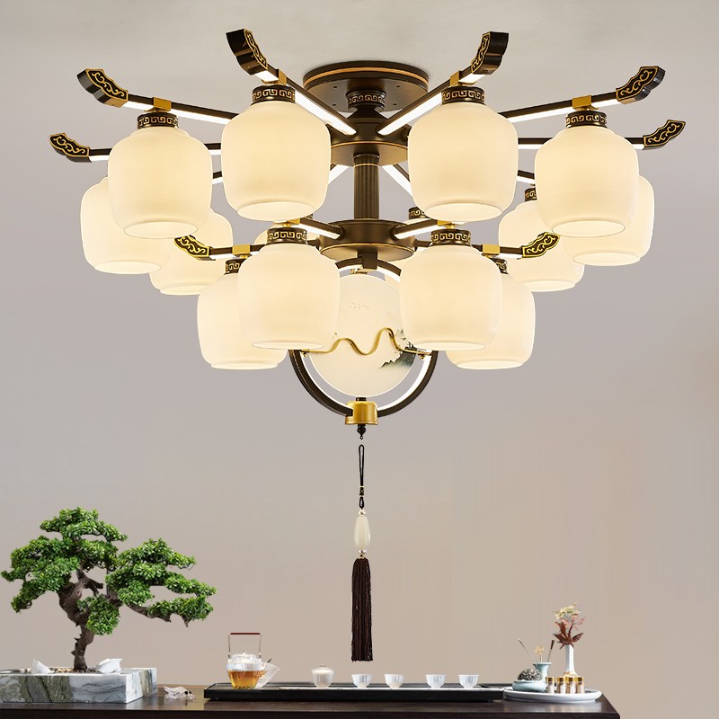 新中式吊灯灯壁发光大o气客厅灯2021年新款餐厅禅意吸吊两用灯具