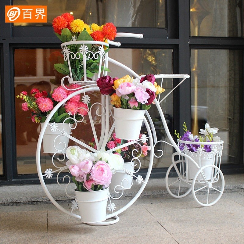 铁艺自行车小花架绿萝多肉创意z花盆阳台欧式装饰户外绿植花园花
