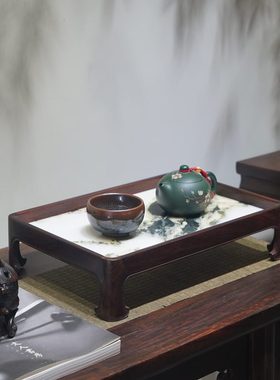 托盘榫卯结构石陈列酸枝底座云明式高脚大红线条茶室款镶嵌干泡台