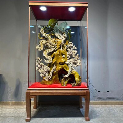 金丝楠木摆件孔雀凤凰雕刻工艺品大型根雕落地客厅公司开业送礼
