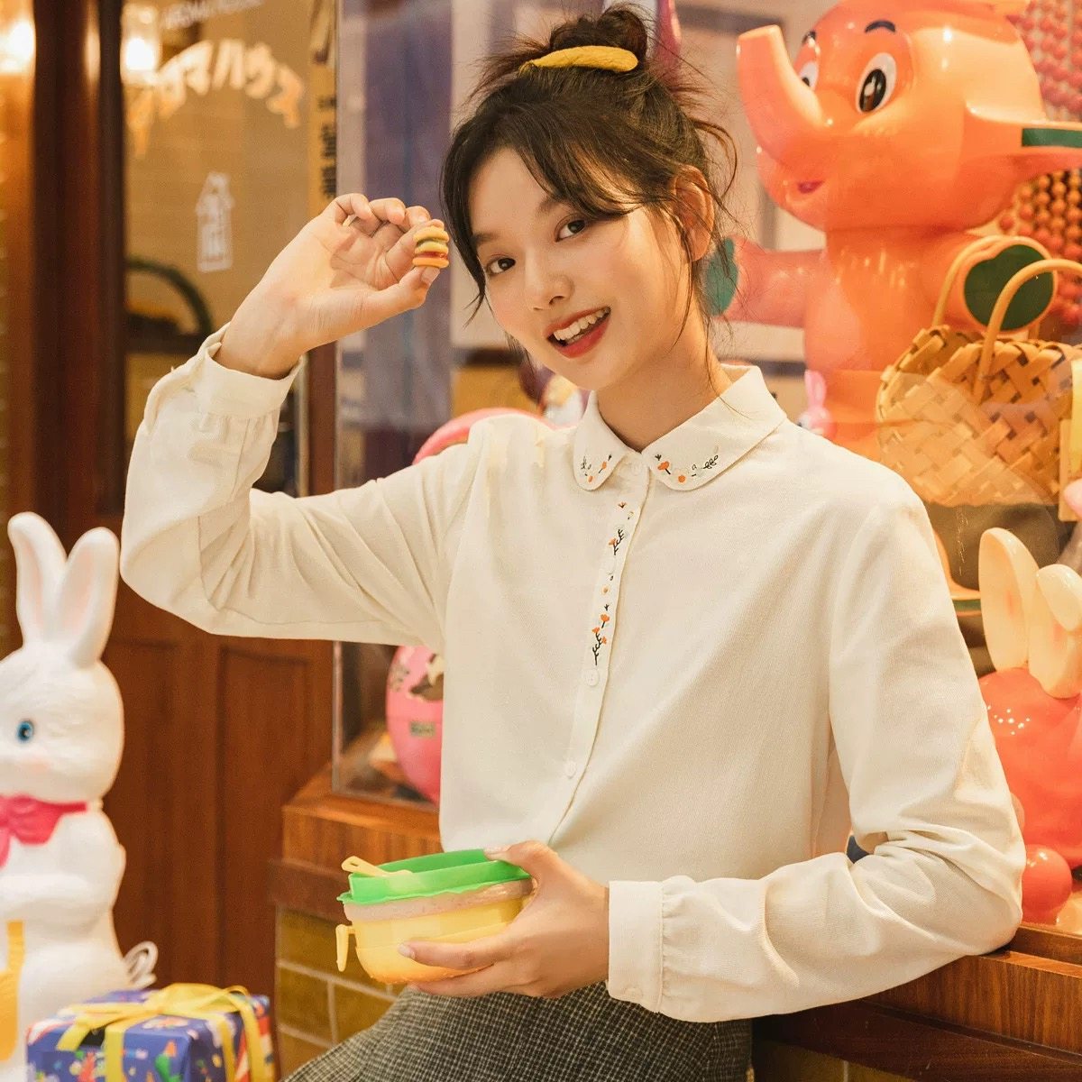 清仓衬衫女外穿百搭2026年春新款可爱绣花衬衣纯棉灯芯绒长袖上衣