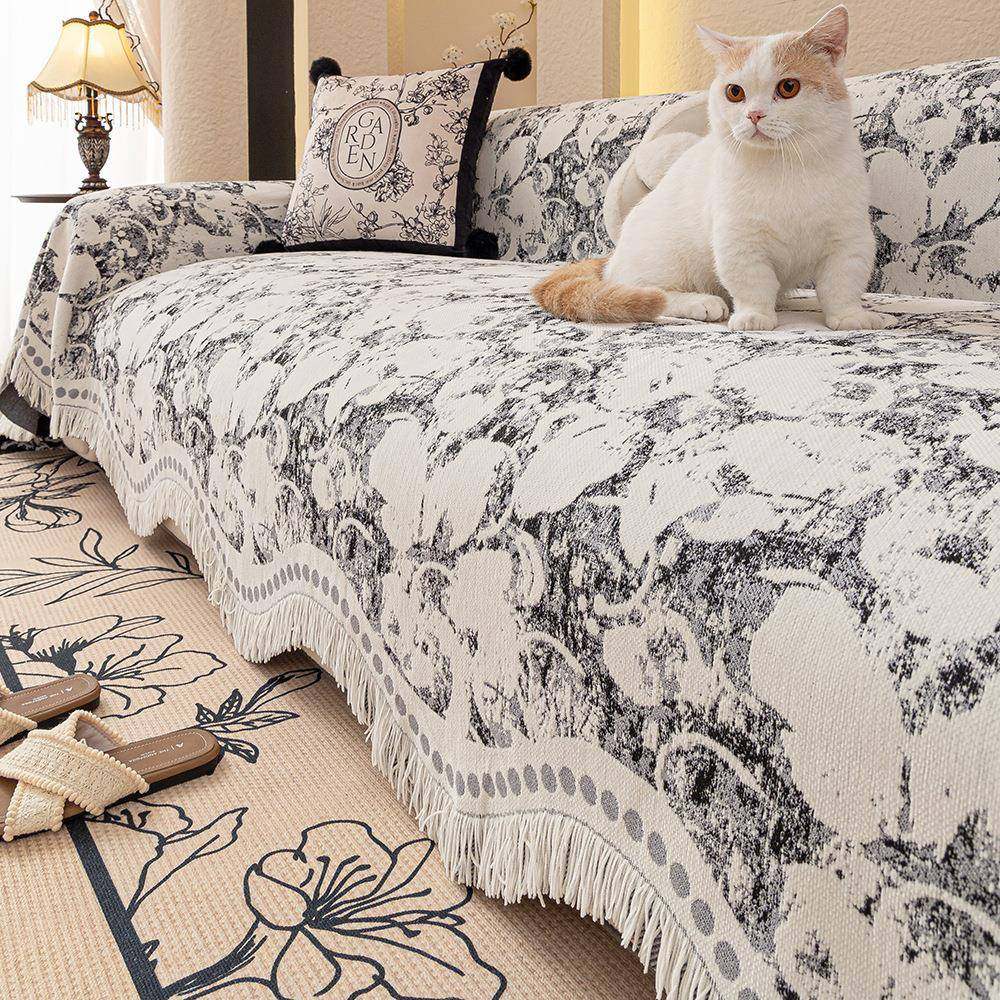 法式轻奢高级新款异形流苏四季通用现代简约防滑防猫抓沙发巾盖毯