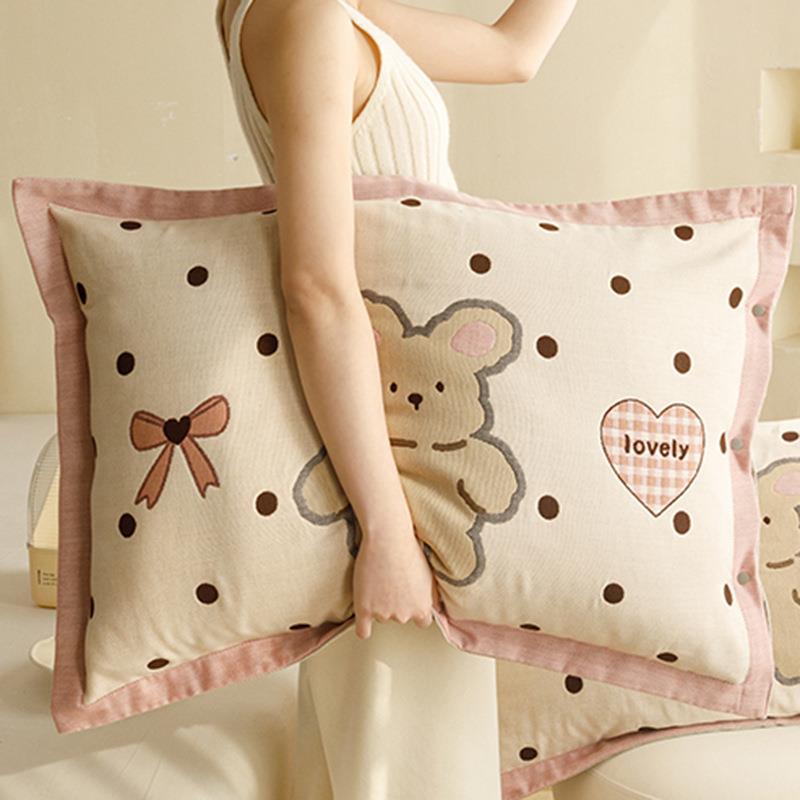 纯棉四层纱布枕套一对装全棉成人枕头套家用加厚枕芯套吸汗防头油