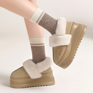 增高毛绒棉鞋女款包跟厚底防滑冬季保暖居家可外穿包后跟棉拖鞋女