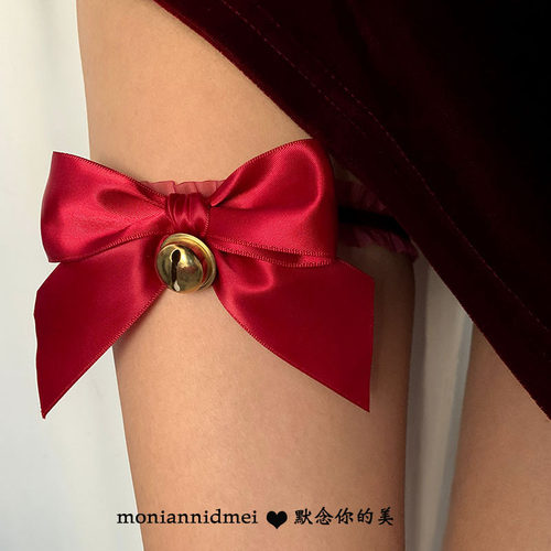 日系可爱少女新年圣诞铃铛酒红色蝴蝶结腿环腿饰lolita纯欲可调节