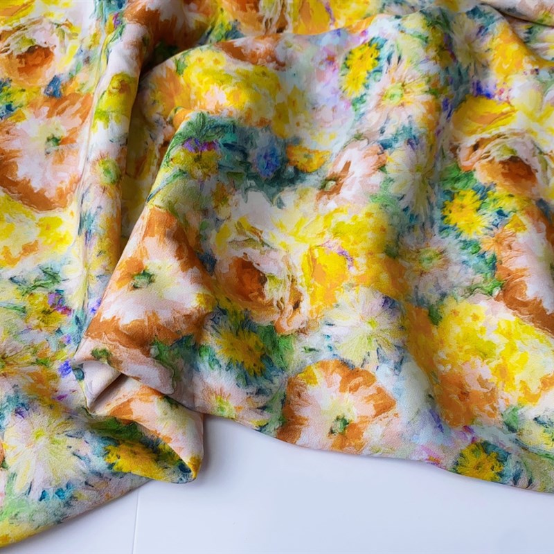 莫奈油画绫罗绸缎夏80支祥福缎超细贡缎,真丝触感绵绸人造棉布料