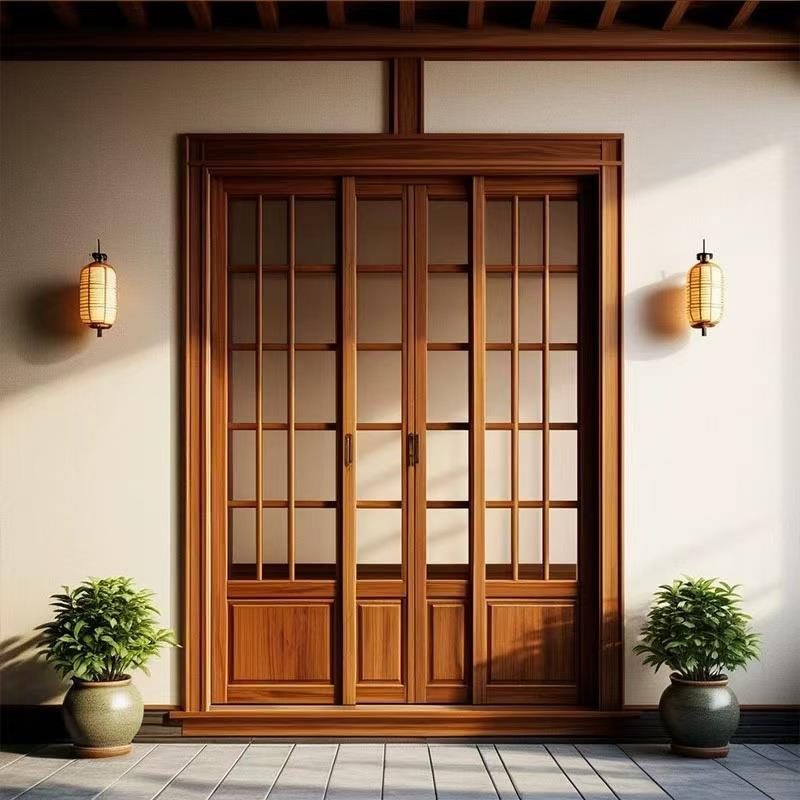 老榆木推拉门新款日式格子门客厅手推大门家用阳台卧室推拉木门