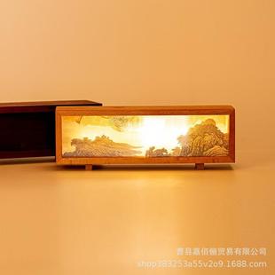 实木拍拍灯底座创意卧室桌面LED充电小夜灯摆件木质相框摆件