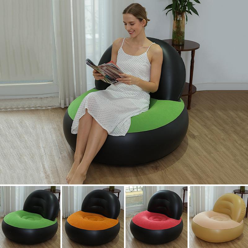 环保PVC加厚植绒懒人带靠背充气躺椅户外休闲露营便携L型充气沙发