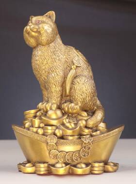 杨铜记 铜猫 猫摆件 铜元宝猫 家居店铺摆件厂家 猫