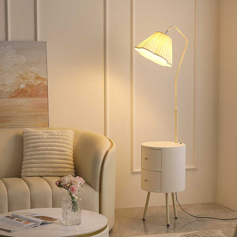 法式奶油b风落地灯客厅卧室带抽屉沙发旁边茶几置物床头柜台灯一