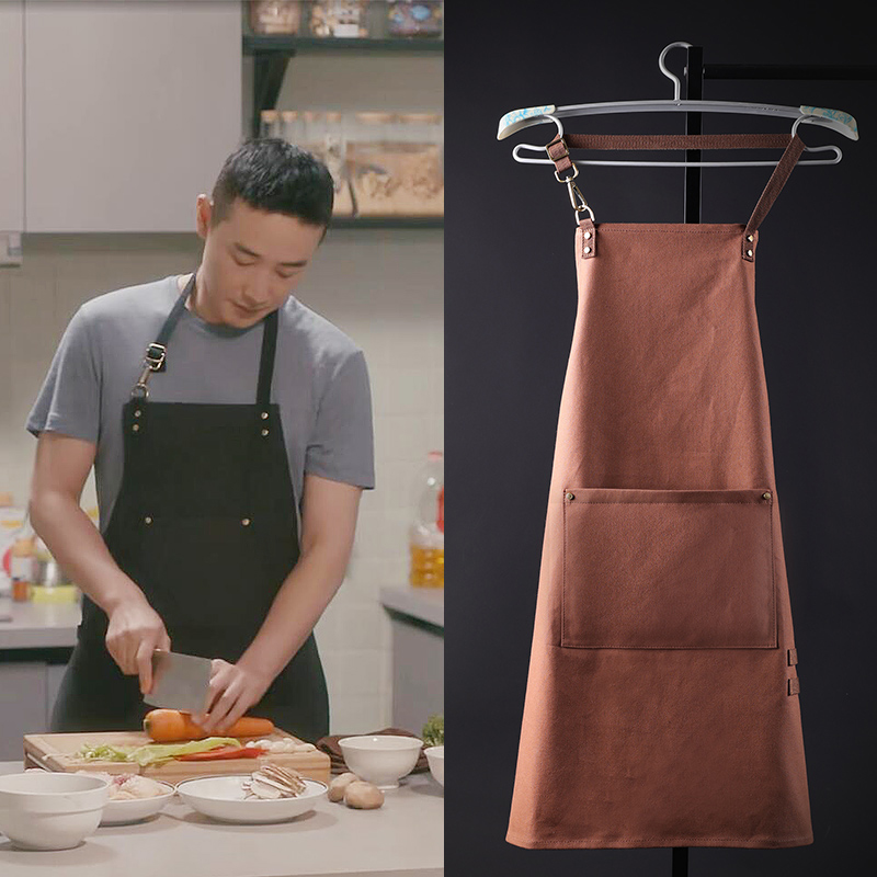 围裙2021新款棉质网红爆款家用厨房防水女咖O啡厨师工作服男士日