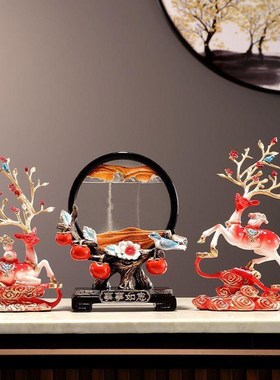 电视柜精致摆件创意招财鹿沙x漏流沙画摆件客厅电视柜酒柜玄关装