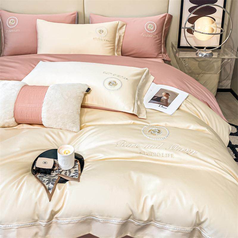 新款60s长绒棉贡缎绣花四件套轻奢全棉套件工艺款