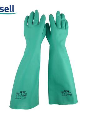 Ansell安思尔 37-185 丁腈防化手套 耐磨耐酸碱加长型 455mm长
